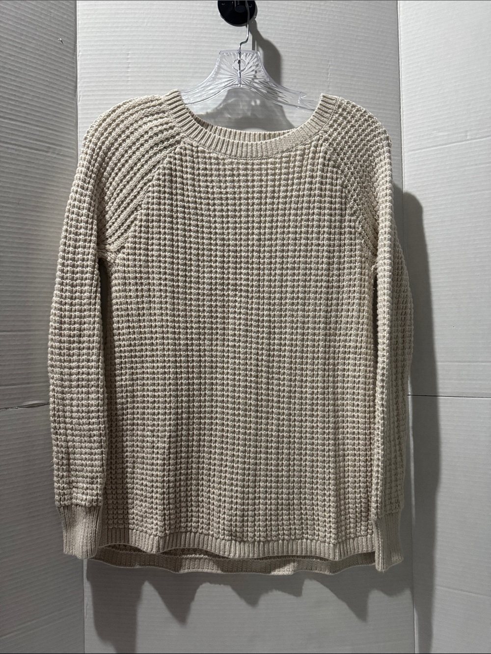 Cream Colored Waffle Knit Basic Spring Sweater
